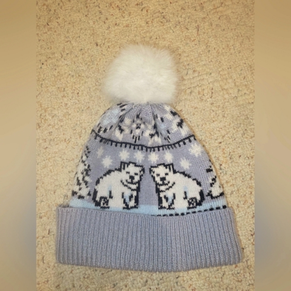 Vera Bradley Kids Polar Bear Knit Beanie - Gray and White